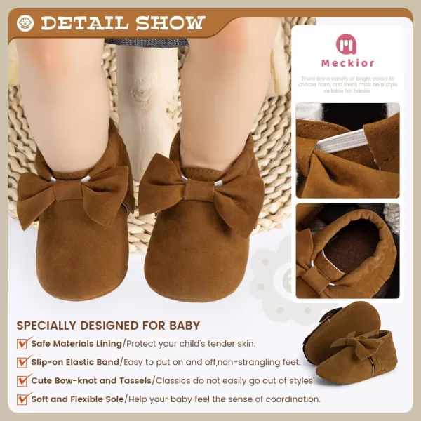 Meckior Infant Baby Girls Boys Premium Soft Sole Tassel Bowknot Moccasins Toddler Prewalker Princess AntiSlip Crib Baptism Loafers ShoesA01Coffee With Bowknot