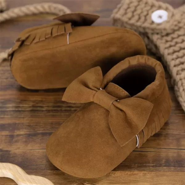 Meckior Infant Baby Girls Boys Premium Soft Sole Tassel Bowknot Moccasins Toddler Prewalker Princess AntiSlip Crib Baptism Loafers ShoesA01Coffee With Bowknot