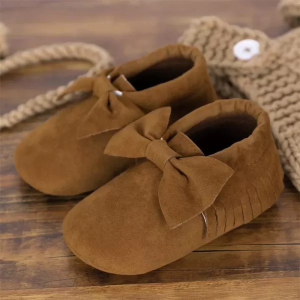 Meckior Infant Baby Girls Boys Premium Soft Sole Tassel Bowknot Moccasins Toddler Prewalker Princess AntiSlip Crib Baptism Loafers ShoesA01Coffee With Bowknot