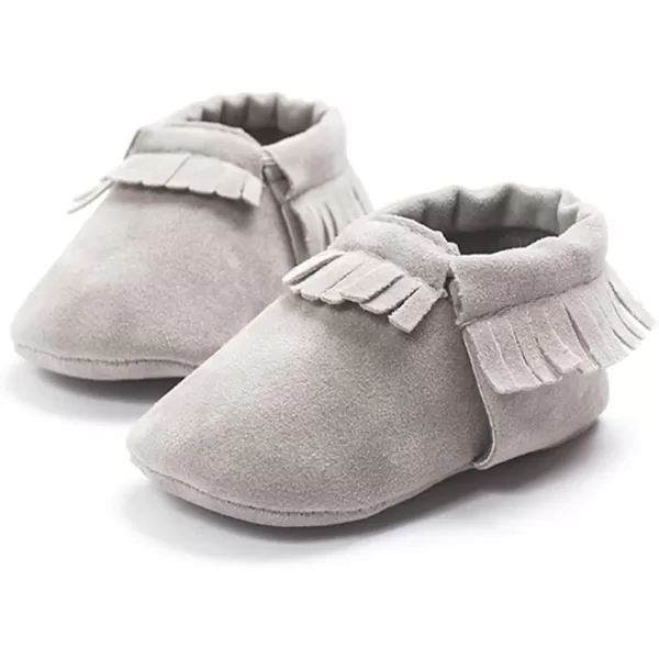 Meckior Infant Baby Girls Boys Premium Soft Sole Tassel Bowknot Moccasins Toddler Prewalker Princess AntiSlip Crib Baptism Loafers ShoesA03Grey
