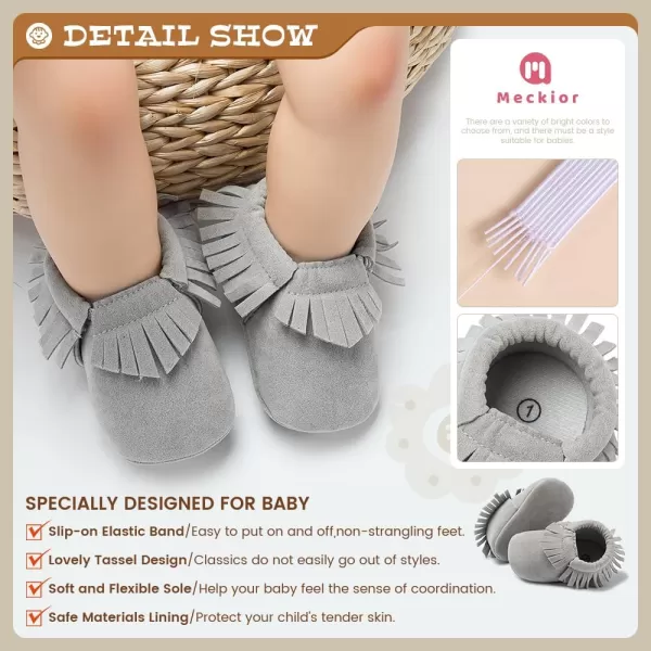 Meckior Infant Baby Girls Boys Premium Soft Sole Tassel Bowknot Moccasins Toddler Prewalker Princess AntiSlip Crib Baptism Loafers ShoesA03Grey