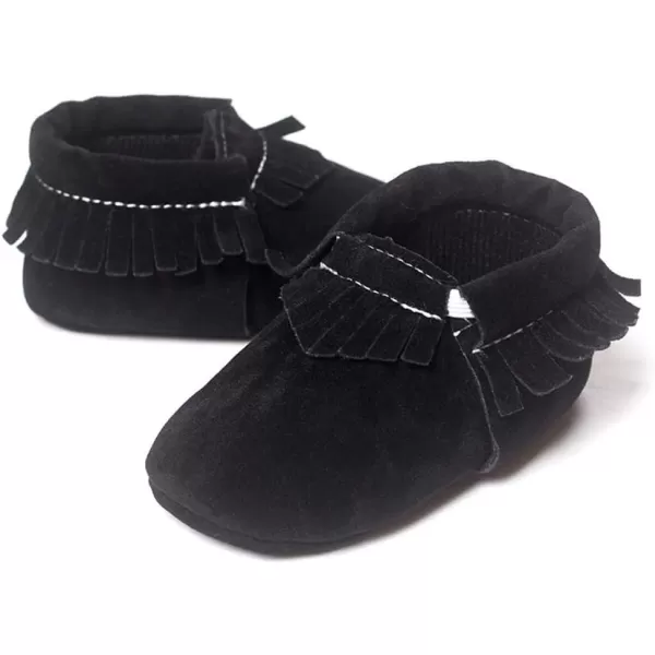 Meckior Infant Baby Girls Boys Premium Soft Sole Tassel Bowknot Moccasins Toddler Prewalker Princess AntiSlip Crib Baptism Loafers ShoesA04Black