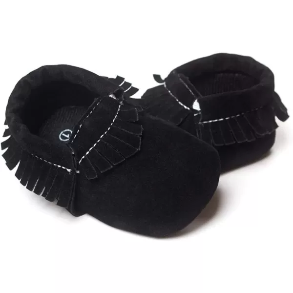 Meckior Infant Baby Girls Boys Premium Soft Sole Tassel Bowknot Moccasins Toddler Prewalker Princess AntiSlip Crib Baptism Loafers ShoesA04Black