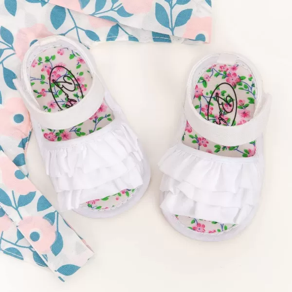 Meckior Infant Baby Girls Boys Summer Sandals Open Toe Lace Princess Dress Wedding Flats Shoes Newborn Toddler Soft Nonslip Sole First Walker Crib ShoesA02White With Rubber Sole