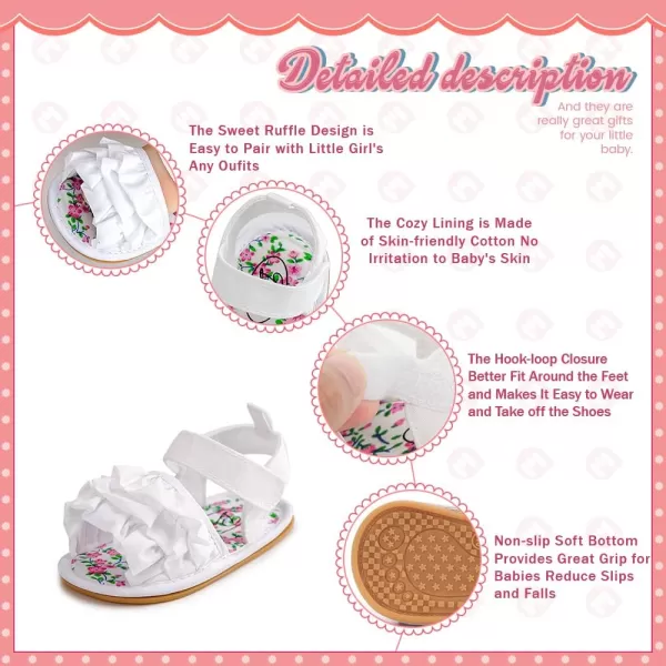 Meckior Infant Baby Girls Boys Summer Sandals Open Toe Lace Princess Dress Wedding Flats Shoes Newborn Toddler Soft Nonslip Sole First Walker Crib ShoesA02White With Rubber Sole