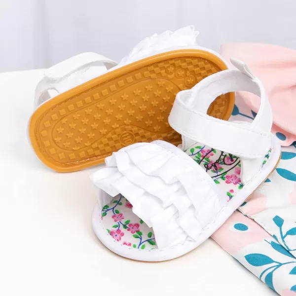 Meckior Infant Baby Girls Boys Summer Sandals Open Toe Lace Princess Dress Wedding Flats Shoes Newborn Toddler Soft Nonslip Sole First Walker Crib ShoesA02White With Rubber Sole