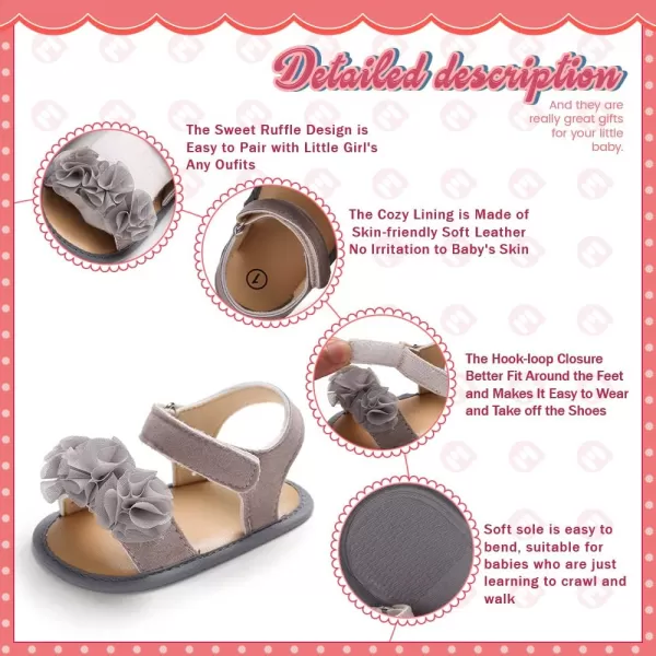 Meckior Infant Baby Girls Boys Summer Sandals Open Toe Lace Princess Dress Wedding Flats Shoes Newborn Toddler Soft Nonslip Sole First Walker Crib ShoesD06Gray With Soft Sole