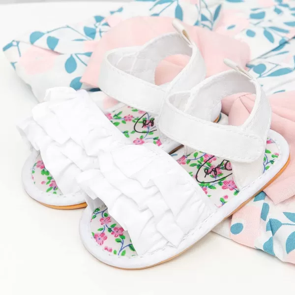 Meckior Infant Baby Girls Boys Summer Sandals Open Toe Lace Princess Dress Wedding Flats Shoes Newborn Toddler Soft Nonslip Sole First Walker Crib ShoesA02White With Rubber Sole
