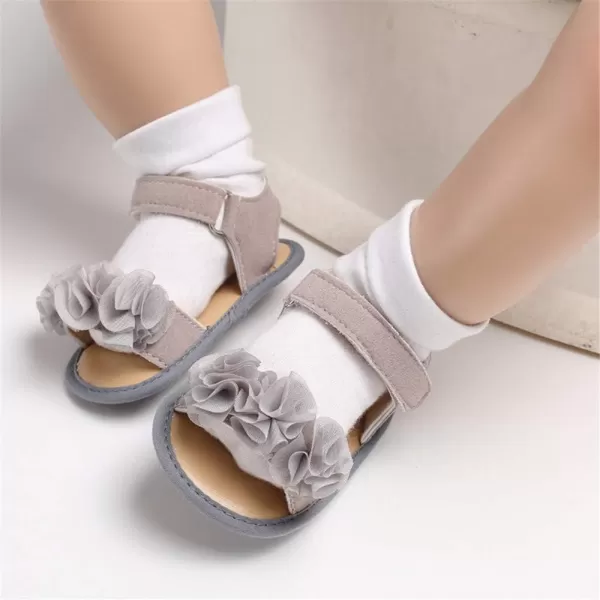 Meckior Infant Baby Girls Boys Summer Sandals Open Toe Lace Princess Dress Wedding Flats Shoes Newborn Toddler Soft Nonslip Sole First Walker Crib ShoesD06Gray With Soft Sole