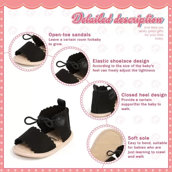 Meckior Infant Baby Girls Boys Summer Sandals Open Toe Lace Princess Dress Wedding Flats Shoes Newborn Toddler Soft Nonslip Sole First Walker Crib ShoesA04Black