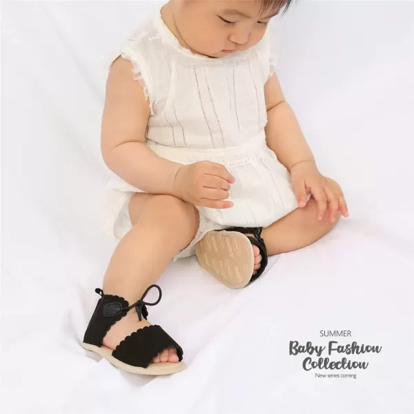 Meckior Infant Baby Girls Boys Summer Sandals Open Toe Lace Princess Dress Wedding Flats Shoes Newborn Toddler Soft Nonslip Sole First Walker Crib ShoesA04Black