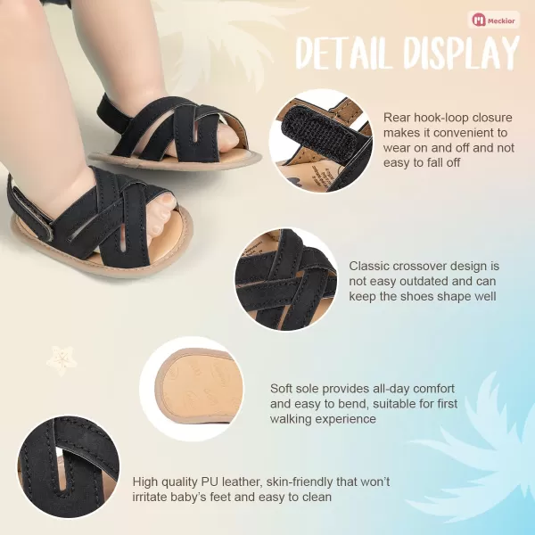 Meckior Infant Baby Girls Boys Summer Sandals Open Toe Lace Princess Dress Wedding Flats Shoes Newborn Toddler Soft Nonslip Sole First Walker Crib ShoesA01Black