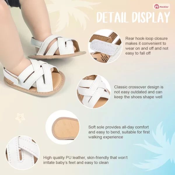 Meckior Infant Baby Girls Boys Summer Sandals Open Toe Lace Princess Dress Wedding Flats Shoes Newborn Toddler Soft Nonslip Sole First Walker Crib ShoesA01White