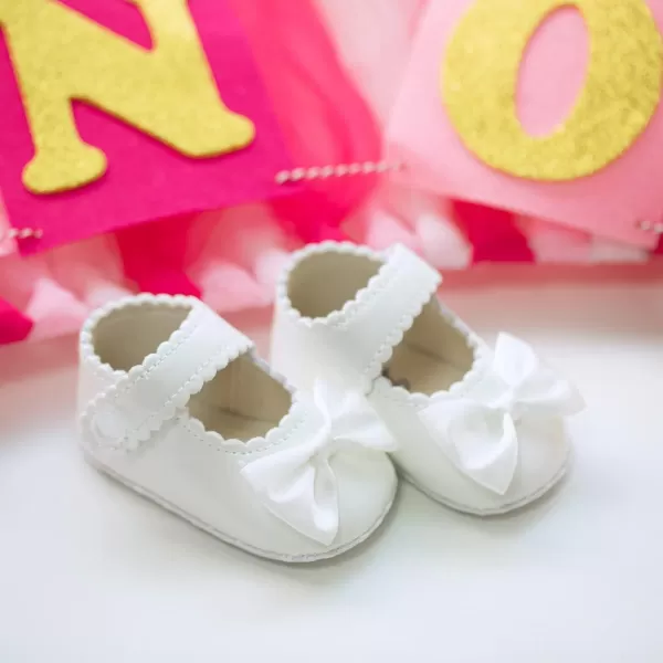 Meckior Infant Baby Girls Soft Sole Bowknot Princess Wedding Dress Mary Jane Flats Prewalker Newborn Light Baby Sneaker ShoesA01White