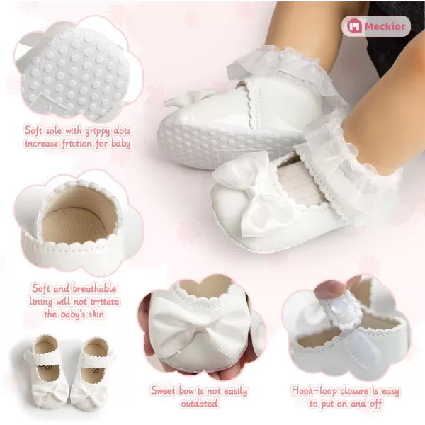 Meckior Infant Baby Girls Soft Sole Bowknot Princess Wedding Dress Mary Jane Flats Prewalker Newborn Light Baby Sneaker ShoesA01White