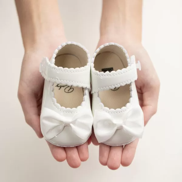 Meckior Infant Baby Girls Soft Sole Bowknot Princess Wedding Dress Mary Jane Flats Prewalker Newborn Light Baby Sneaker ShoesA01White