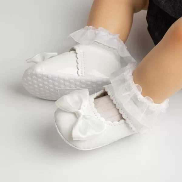 Meckior Infant Baby Girls Soft Sole Bowknot Princess Wedding Dress Mary Jane Flats Prewalker Newborn Light Baby Sneaker ShoesA01White