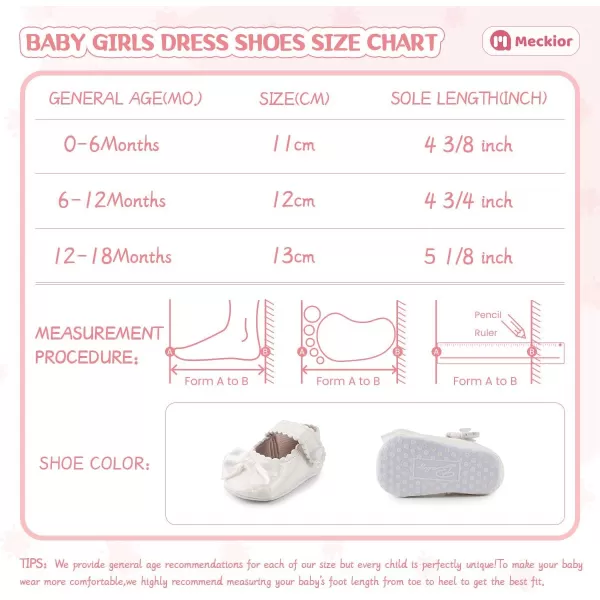 Meckior Infant Baby Girls Soft Sole Bowknot Princess Wedding Dress Mary Jane Flats Prewalker Newborn Light Baby Sneaker ShoesA01White