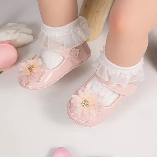 Meckior Infant Baby Girls Soft Sole Bowknot Princess Wedding Dress Mary Jane Flats Prewalker Newborn Light Baby Sneaker ShoesB01Pink