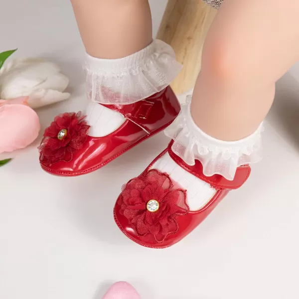 Meckior Infant Baby Girls Soft Sole Bowknot Princess Wedding Dress Mary Jane Flats Prewalker Newborn Light Baby Sneaker ShoesB01Red