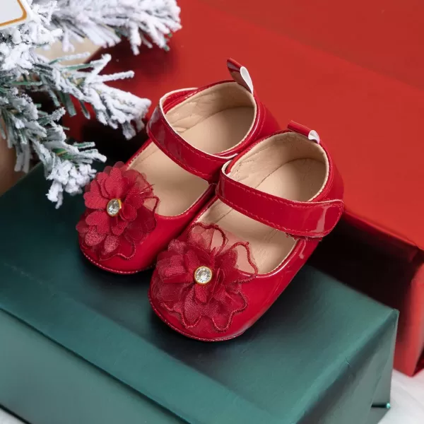 Meckior Infant Baby Girls Soft Sole Bowknot Princess Wedding Dress Mary Jane Flats Prewalker Newborn Light Baby Sneaker ShoesB01Red