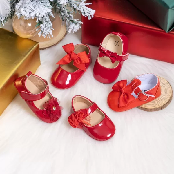 Meckior Infant Baby Girls Soft Sole Bowknot Princess Wedding Dress Mary Jane Flats Prewalker Newborn Light Baby Sneaker ShoesB01Red