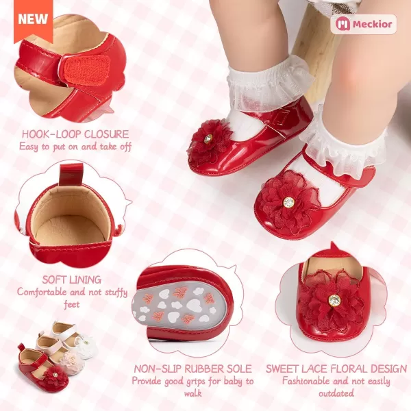 Meckior Infant Baby Girls Soft Sole Bowknot Princess Wedding Dress Mary Jane Flats Prewalker Newborn Light Baby Sneaker ShoesB01Red