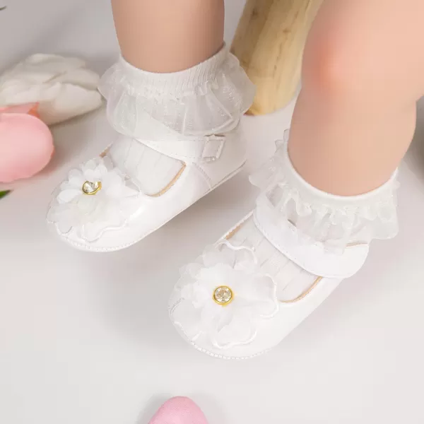 Meckior Infant Baby Girls Soft Sole Bowknot Princess Wedding Dress Mary Jane Flats Prewalker Newborn Light Baby Sneaker ShoesB01White