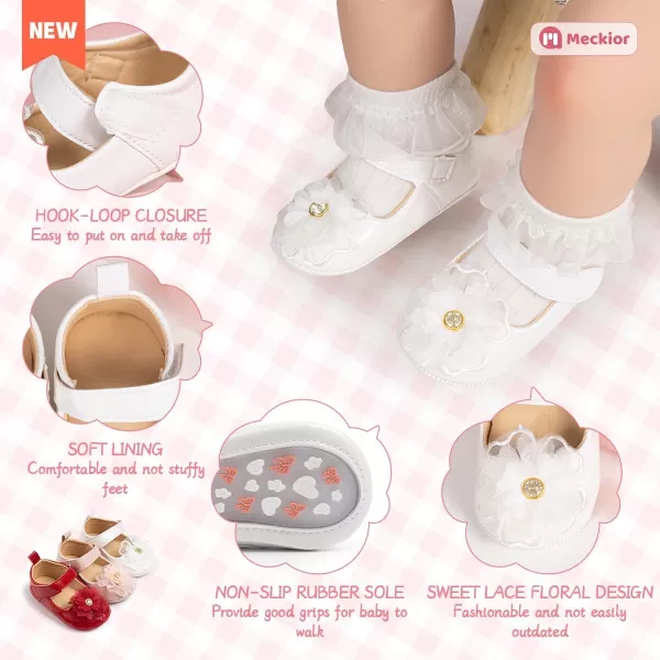 Meckior Infant Baby Girls Soft Sole Bowknot Princess Wedding Dress Mary Jane Flats Prewalker Newborn Light Baby Sneaker ShoesB01White