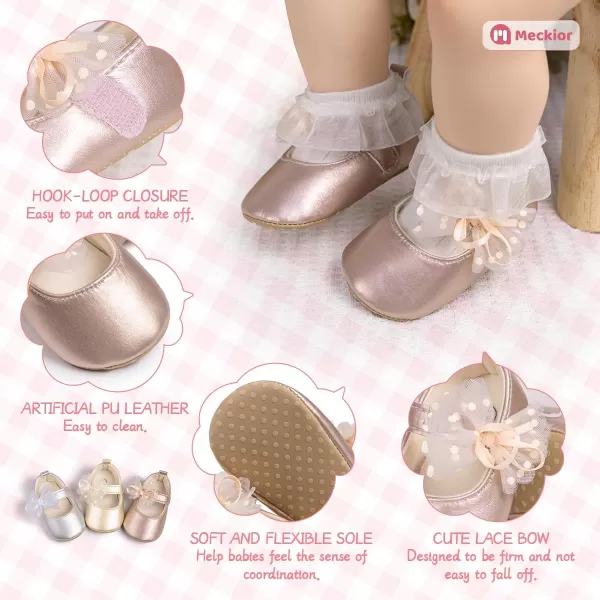 Meckior Infant Baby Girls Soft Sole Bowknot Princess Wedding Dress Mary Jane Flats Prewalker Newborn Light Baby Sneaker ShoesB02Pink