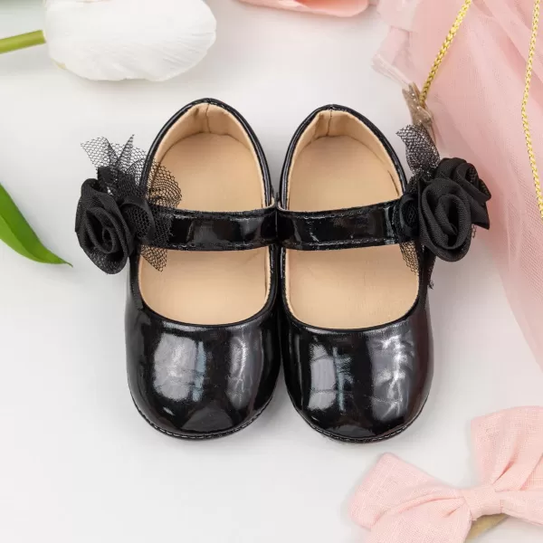 Meckior Infant Baby Girls Soft Sole Bowknot Princess Wedding Dress Mary Jane Flats Prewalker Newborn Light Baby Sneaker ShoesB03Black