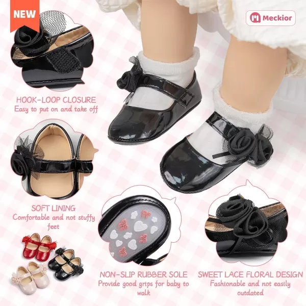 Meckior Infant Baby Girls Soft Sole Bowknot Princess Wedding Dress Mary Jane Flats Prewalker Newborn Light Baby Sneaker ShoesB03Black