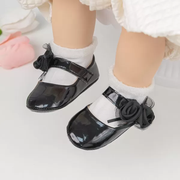 Meckior Infant Baby Girls Soft Sole Bowknot Princess Wedding Dress Mary Jane Flats Prewalker Newborn Light Baby Sneaker ShoesB03Black