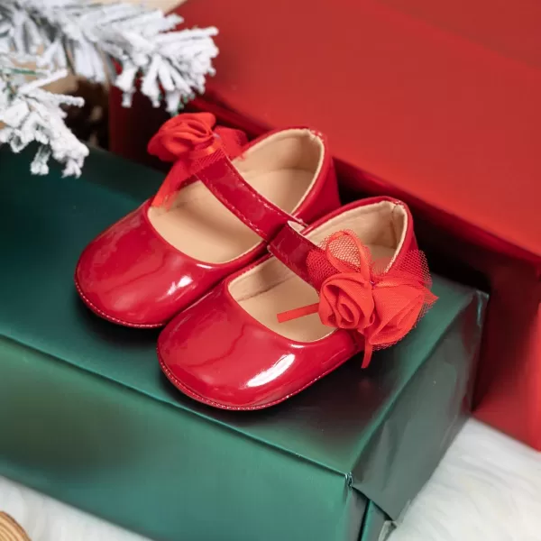 Meckior Infant Baby Girls Soft Sole Bowknot Princess Wedding Dress Mary Jane Flats Prewalker Newborn Light Baby Sneaker ShoesB03Red