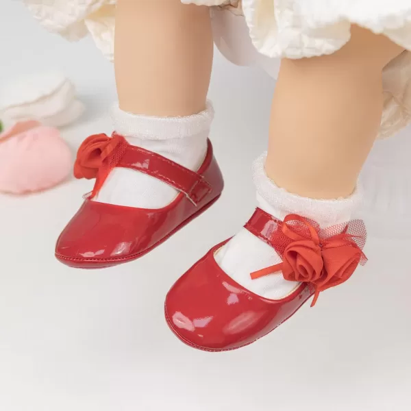 Meckior Infant Baby Girls Soft Sole Bowknot Princess Wedding Dress Mary Jane Flats Prewalker Newborn Light Baby Sneaker ShoesB03Red