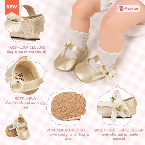 Meckior Infant Baby Girls Soft Sole Bowknot Princess Wedding Dress Mary Jane Flats Prewalker Newborn Light Baby Sneaker ShoesB04Gold