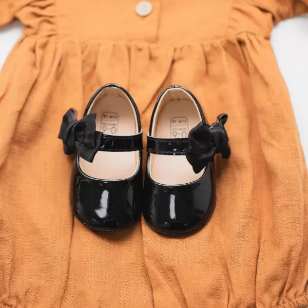 Meckior Infant Baby Girls Soft Sole Bowknot Princess Wedding Dress Mary Jane Flats Prewalker Newborn Light Baby Sneaker ShoesB05Black