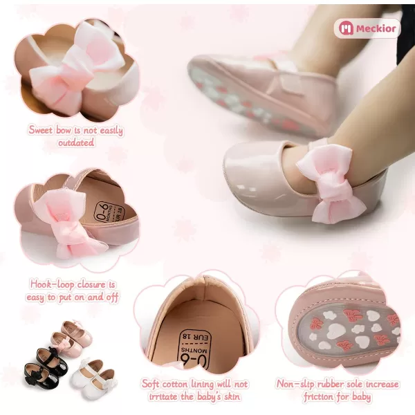 Meckior Infant Baby Girls Soft Sole Bowknot Princess Wedding Dress Mary Jane Flats Prewalker Newborn Light Baby Sneaker ShoesB05Pink