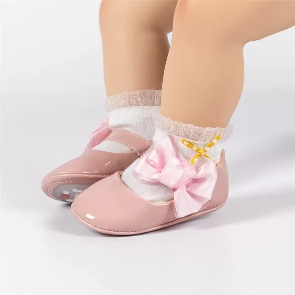 Meckior Infant Baby Girls Soft Sole Bowknot Princess Wedding Dress Mary Jane Flats Prewalker Newborn Light Baby Sneaker ShoesB05Pink