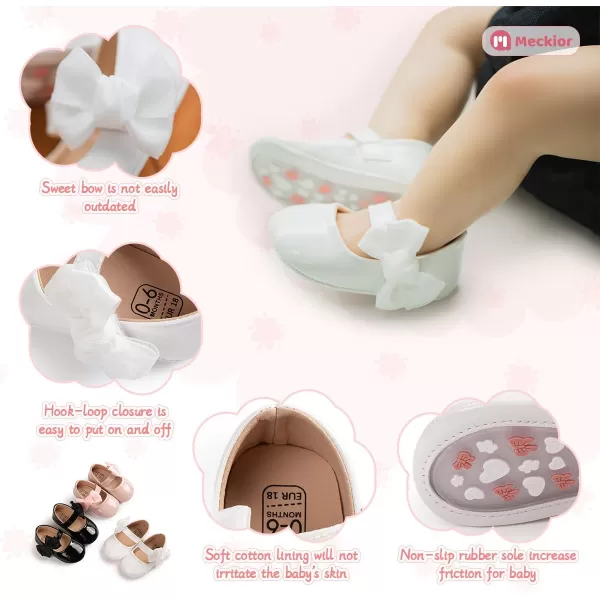 Meckior Infant Baby Girls Soft Sole Bowknot Princess Wedding Dress Mary Jane Flats Prewalker Newborn Light Baby Sneaker ShoesB05White