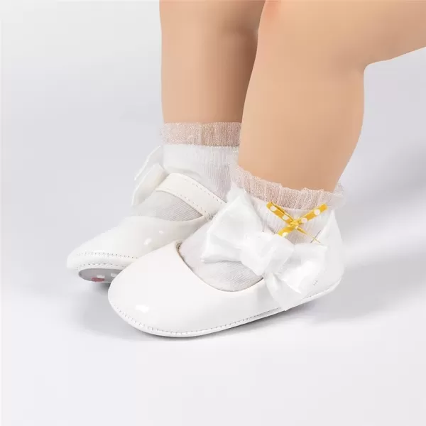 Meckior Infant Baby Girls Soft Sole Bowknot Princess Wedding Dress Mary Jane Flats Prewalker Newborn Light Baby Sneaker ShoesB05White