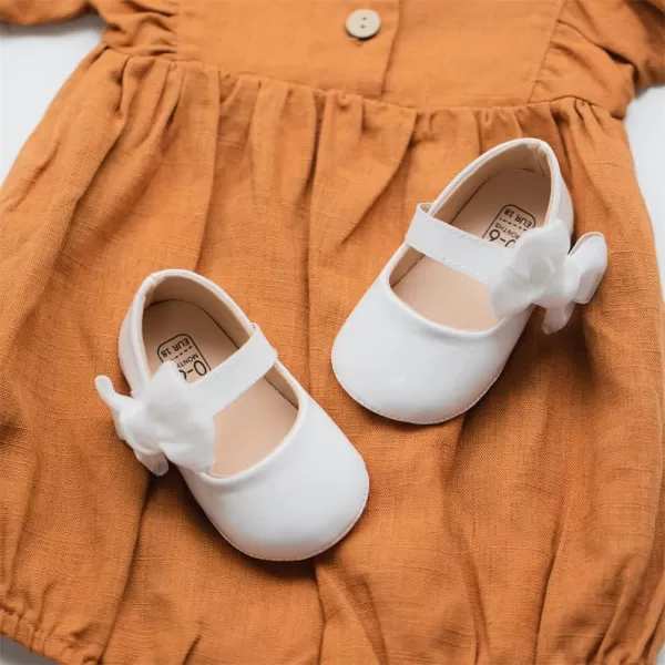 Meckior Infant Baby Girls Soft Sole Bowknot Princess Wedding Dress Mary Jane Flats Prewalker Newborn Light Baby Sneaker ShoesB05White