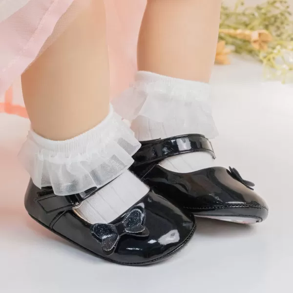 Meckior Infant Baby Girls Soft Sole Bowknot Princess Wedding Dress Mary Jane Flats Prewalker Newborn Light Baby Sneaker ShoesB10Black