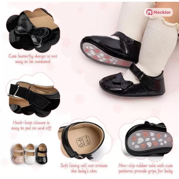 Meckior Infant Baby Girls Soft Sole Bowknot Princess Wedding Dress Mary Jane Flats Prewalker Newborn Light Baby Sneaker ShoesB10Black