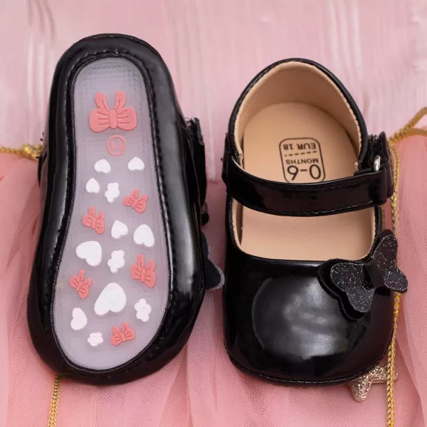 Meckior Infant Baby Girls Soft Sole Bowknot Princess Wedding Dress Mary Jane Flats Prewalker Newborn Light Baby Sneaker ShoesB10Black