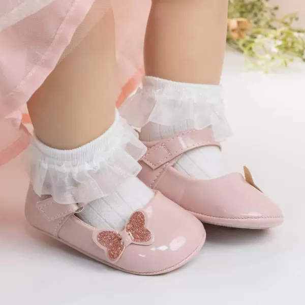 Meckior Infant Baby Girls Soft Sole Bowknot Princess Wedding Dress Mary Jane Flats Prewalker Newborn Light Baby Sneaker ShoesB10Pink