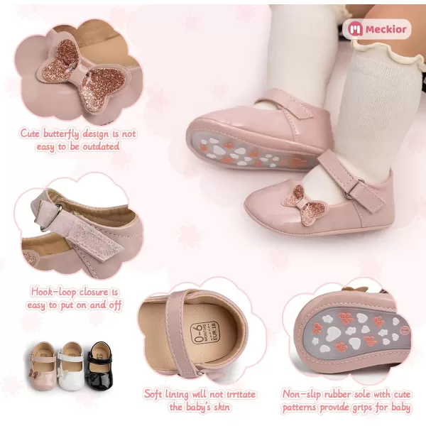 Meckior Infant Baby Girls Soft Sole Bowknot Princess Wedding Dress Mary Jane Flats Prewalker Newborn Light Baby Sneaker ShoesB10Pink