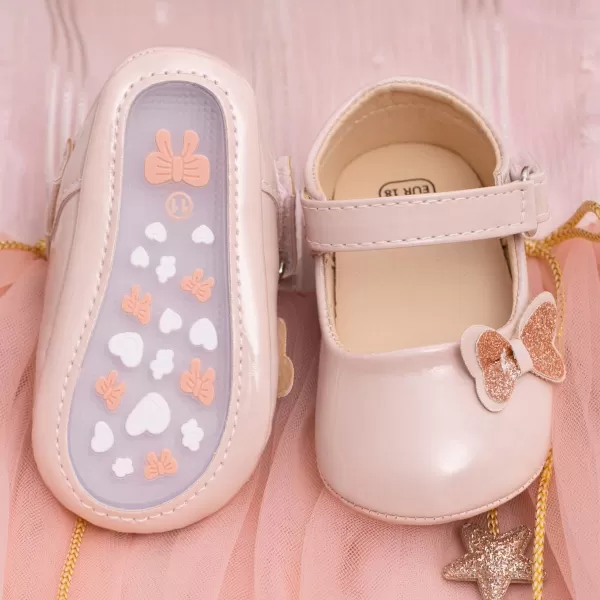 Meckior Infant Baby Girls Soft Sole Bowknot Princess Wedding Dress Mary Jane Flats Prewalker Newborn Light Baby Sneaker ShoesB10Pink