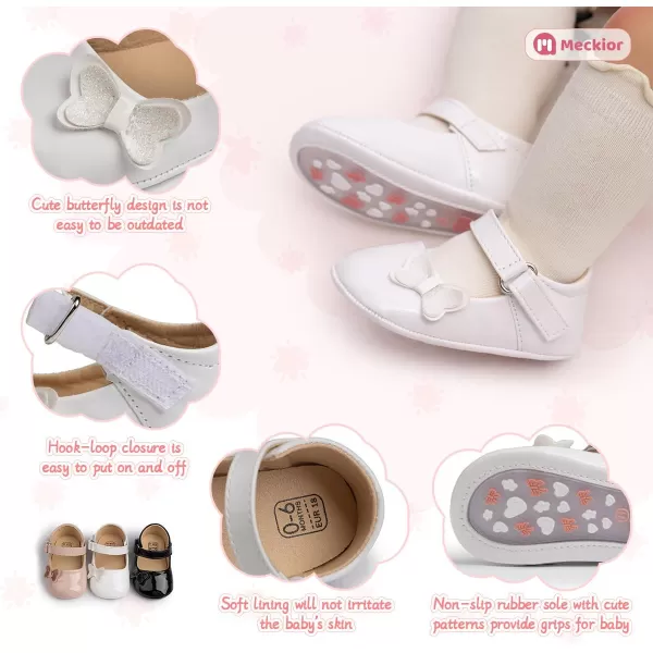Meckior Infant Baby Girls Soft Sole Bowknot Princess Wedding Dress Mary Jane Flats Prewalker Newborn Light Baby Sneaker ShoesB10White