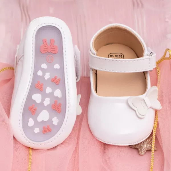 Meckior Infant Baby Girls Soft Sole Bowknot Princess Wedding Dress Mary Jane Flats Prewalker Newborn Light Baby Sneaker ShoesB10White